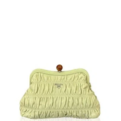Pre-owned Prada Saffiano Lux Leather Frame Clutch In Green