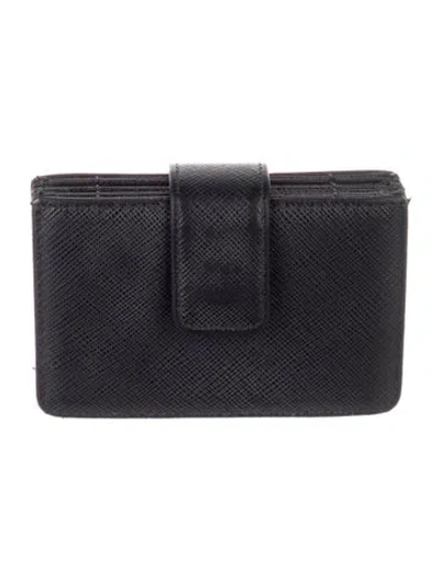 Pre-owned Prada Saffiano Lux Leather French Purse In Black