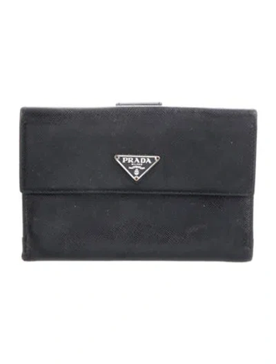Pre-owned Prada Saffiano Lux Leather French Purse In Black