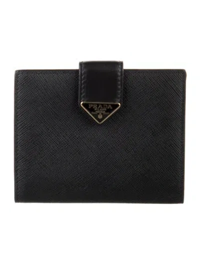 Pre-owned Prada Saffiano Lux Leather French Purse In Black