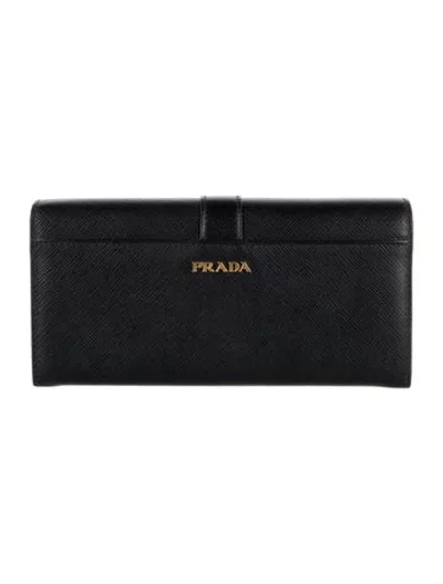 Pre-owned Prada Saffiano Lux Leather French Purse In Black