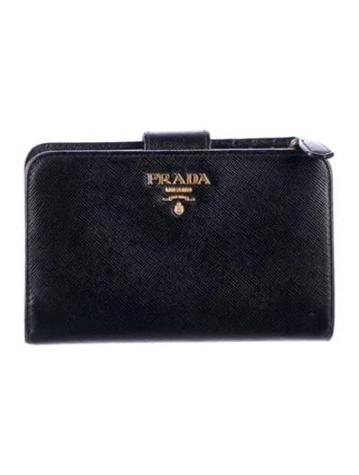 Pre-owned Prada Saffiano Lux Leather French Purse In Black