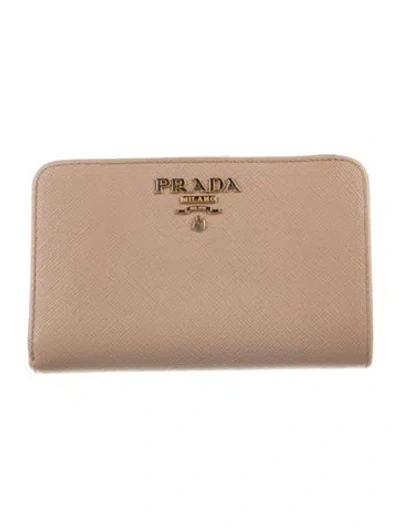 Pre-owned Prada Saffiano Lux Leather French Purse In Neutral