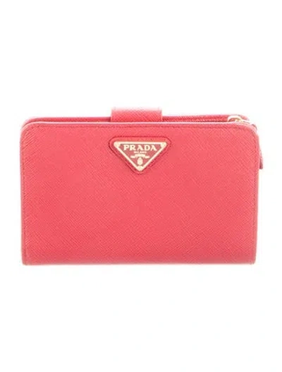 Pre-owned Prada Saffiano Lux Leather French Purse In Red