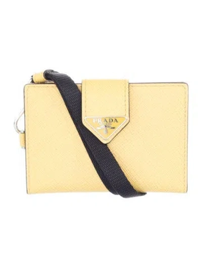 Pre-owned Prada Saffiano Lux Leather French Purse In Yellow