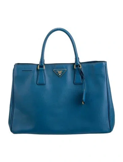 Pre-owned Prada Saffiano Lux Leather Galleria Tote In Blue