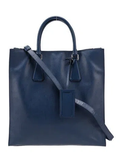 Pre-owned Prada Saffiano Lux Leather Galleria Tote In Blue