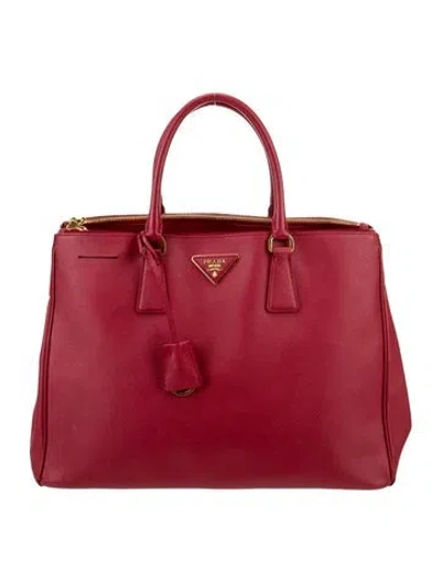 Pre-owned Prada Saffiano Lux Leather Galleria Tote Large In Red