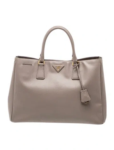 Pre-owned Prada Saffiano Lux Leather Galleria Tote Medium In Gray
