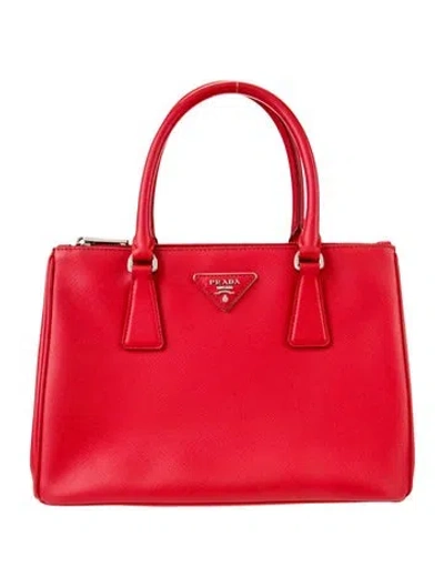 Pre-owned Prada Saffiano Lux Leather Galleria Tote Small In Red