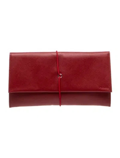 Pre-owned Prada Saffiano Lux Leather Leather Clutch In Red
