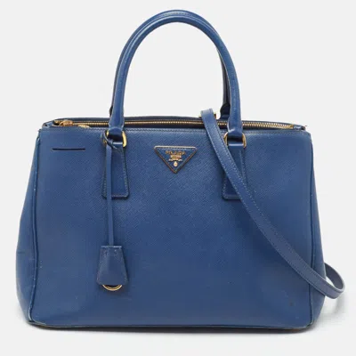 Prada Saffiano Lux Leather Medium Double Zip Tote In Blue