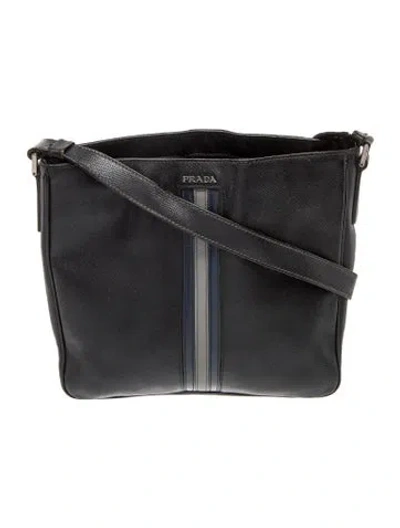 Pre-owned Prada Saffiano Lux Leather Messenger Bag Vintage In Black