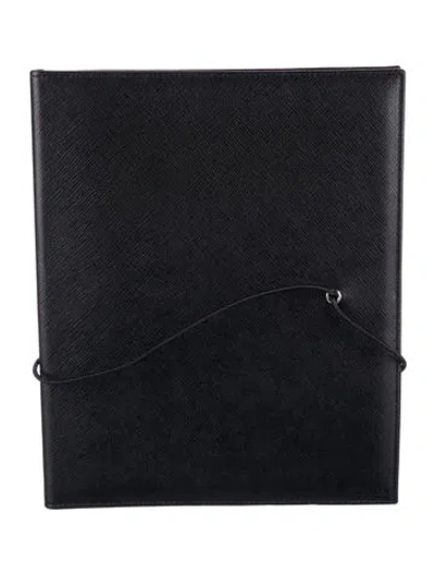 Pre-owned Prada Saffiano Lux Leather Portfolio In Black