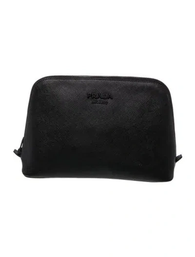 Pre-owned Prada Saffiano Lux Leather Saffiano Leather Travel Clutch In Black
