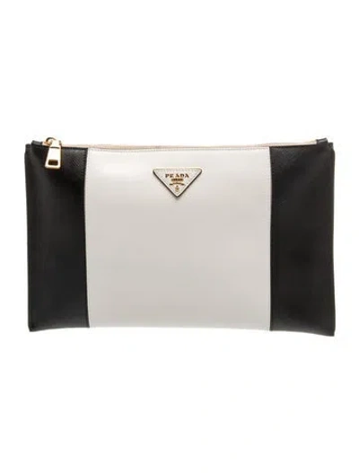 Pre-owned Prada Saffiano Lux Leather Saffiano Metal Clutch In Black