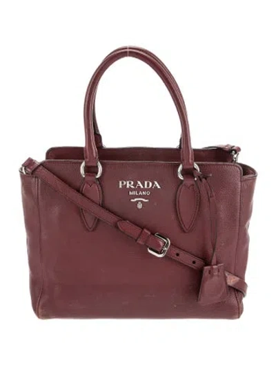 Pre-owned Prada Saffiano Lux Leather Shoulder Bag In Burgundy