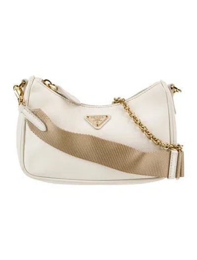 Pre-owned Prada Saffiano Lux Leather Shoulder Bag In White