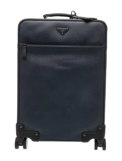 Pre-owned Prada Saffiano Lux Leather Suitcase Large In Blue