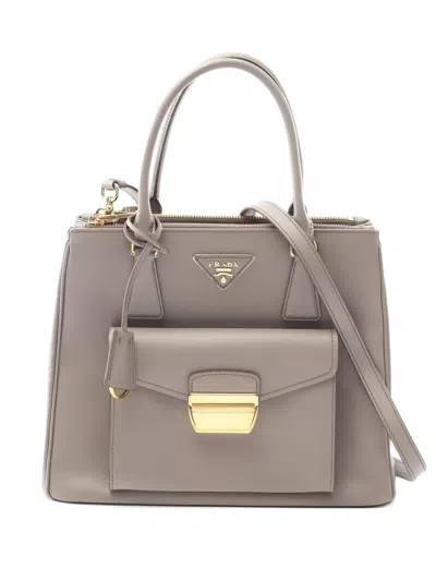 Pre-owned Prada Saffiano Lux Leather Tote Bag In Gray