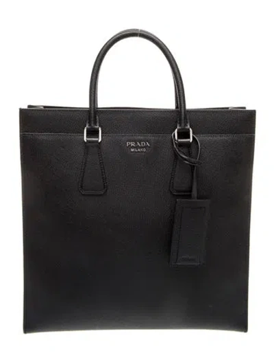 Pre-owned Prada Saffiano Lux Leather Tote In Black