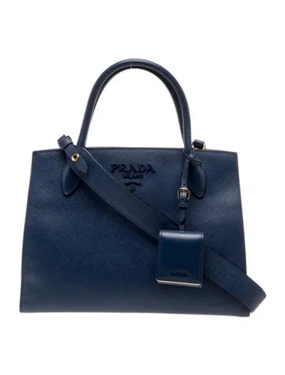 Pre-owned Prada Saffiano Lux Leather Tote In Blue
