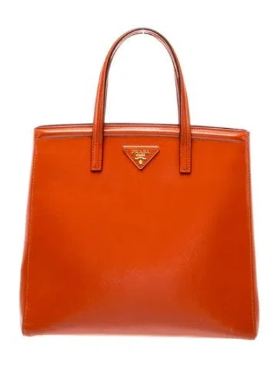 Pre-owned Prada Saffiano Lux Leather Tote In Orange