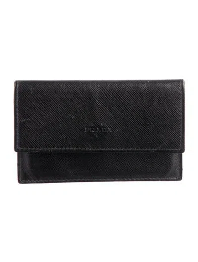 Pre-owned Prada Saffiano Lux Leather Trifold Wallet In Black