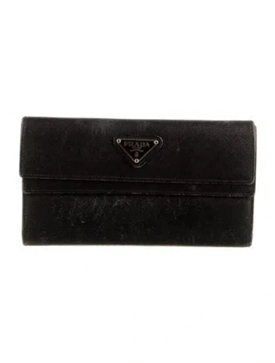 Pre-owned Prada Saffiano Lux Leather Trifold Wallet In Black