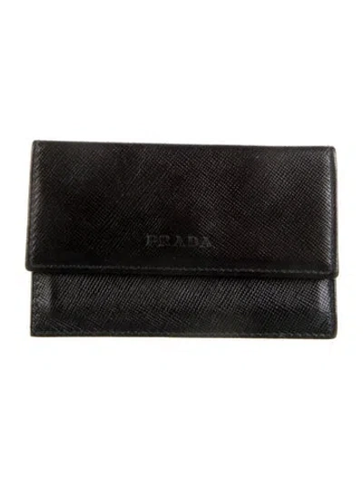 Pre-owned Prada Saffiano Lux Leather Trifold Wallet In Black