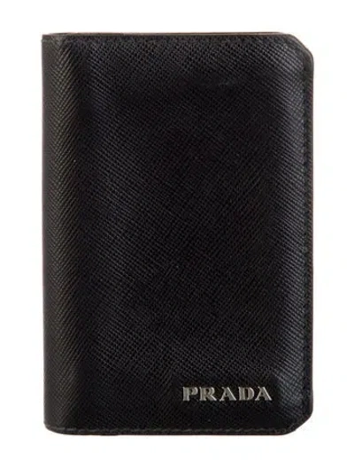 Pre-owned Prada Saffiano Lux Leather Wallet In Black