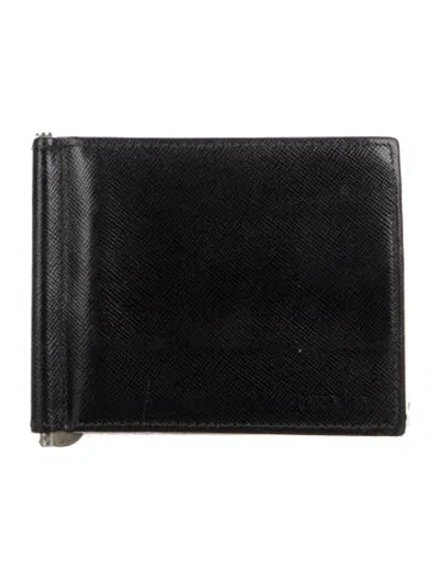 Pre-owned Prada Saffiano Lux Leather Wallet In Black