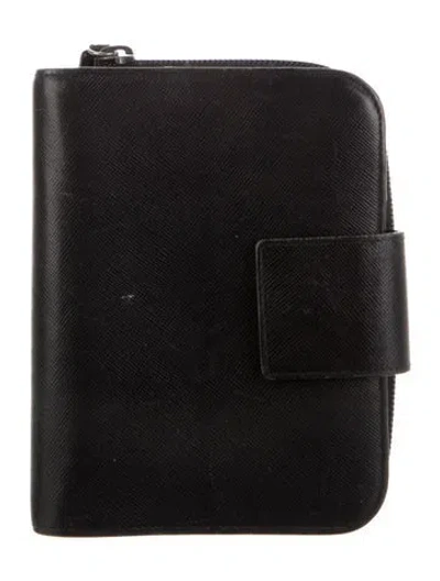 Pre-owned Prada Saffiano Lux Leather Wallet In Black