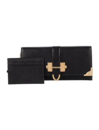 Pre-owned Prada Saffiano Lux Leather Wallet In Black