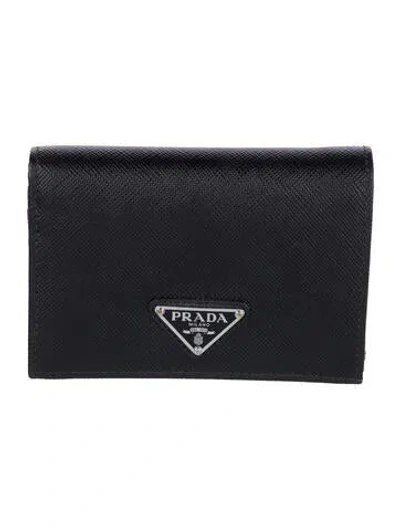 Pre-owned Prada Saffiano Lux Leather Wallet In Black