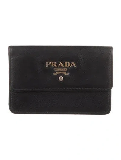 Pre-owned Prada Saffiano Lux Leather Wallet In Black