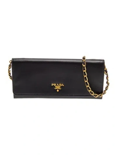 Pre-owned Prada Saffiano Lux Leather Wallet In Black