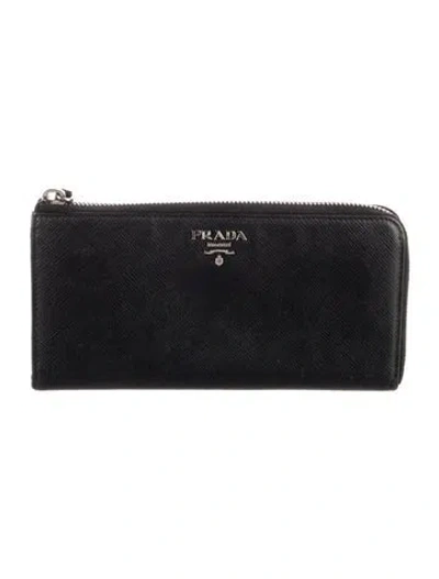 Pre-owned Prada Saffiano Lux Leather Wallet In Black