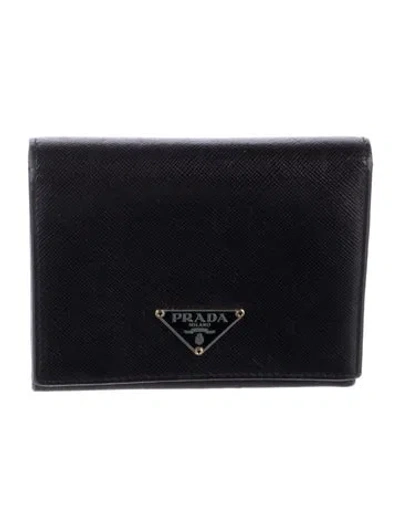 Pre-owned Prada Saffiano Lux Leather Wallet In Black