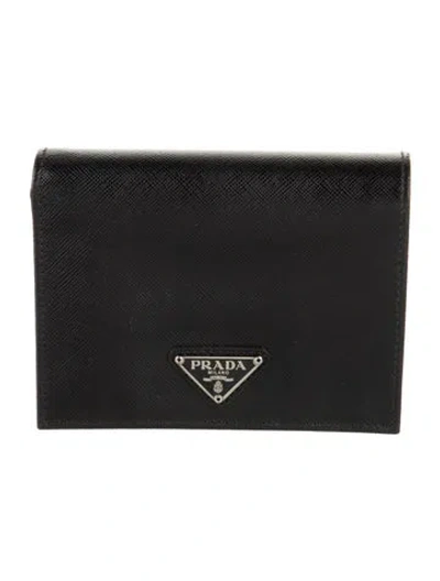 Pre-owned Prada Saffiano Lux Leather Wallet In Black
