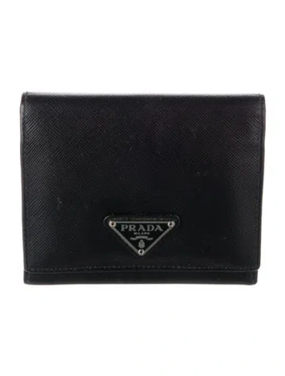 Pre-owned Prada Saffiano Lux Leather Wallet In Black