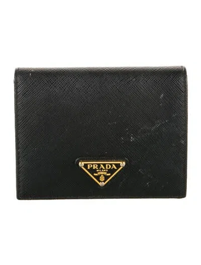Pre-owned Prada Saffiano Lux Leather Wallet In Black