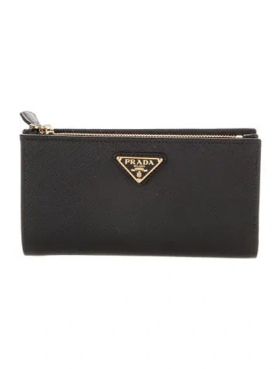 Pre-owned Prada Saffiano Lux Leather Wallet In Black