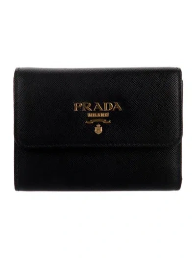 Pre-owned Prada Saffiano Lux Leather Wallet In Black