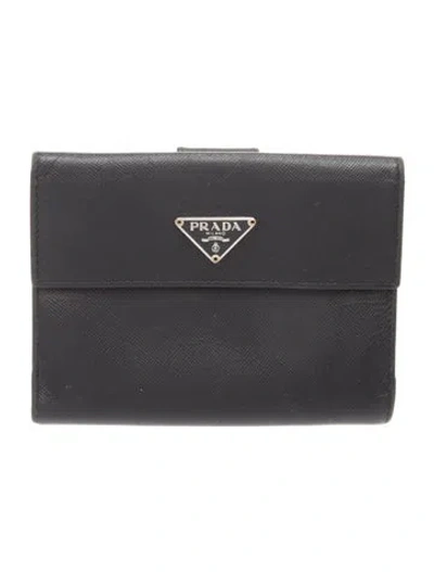 Pre-owned Prada Saffiano Lux Leather Wallet In Black