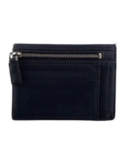 Pre-owned Prada Saffiano Lux Leather Wallet In Blue