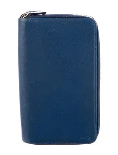 Pre-owned Prada Saffiano Lux Leather Wallet In Blue