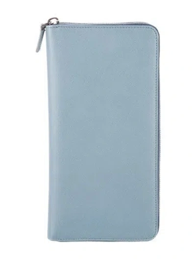 Pre-owned Prada Saffiano Lux Leather Wallet In Blue