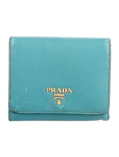 Pre-owned Prada Saffiano Lux Leather Wallet In Blue