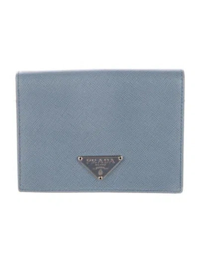 Pre-owned Prada Saffiano Lux Leather Wallet In Blue